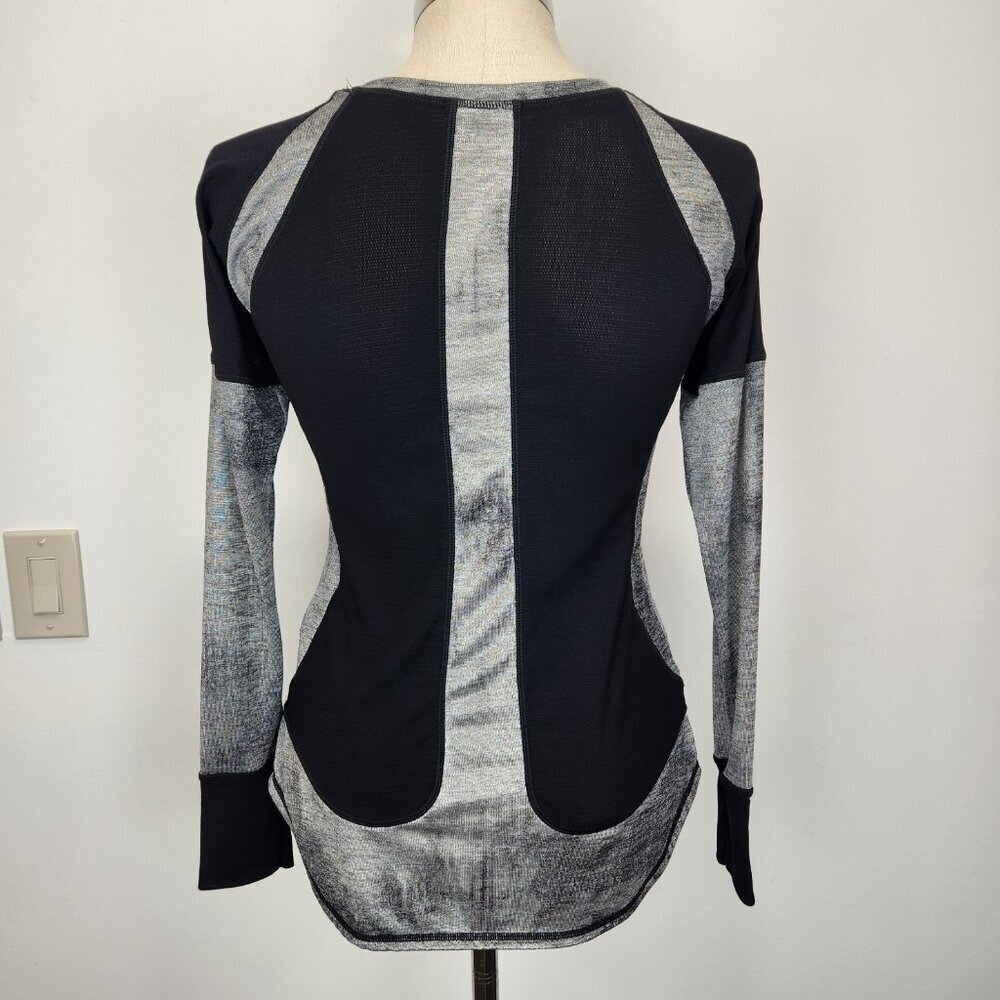 Nux Long‎ Sleeve Workout Top M Black Silver Colorblock Crew Neck Activewear - Picture 3 of 9